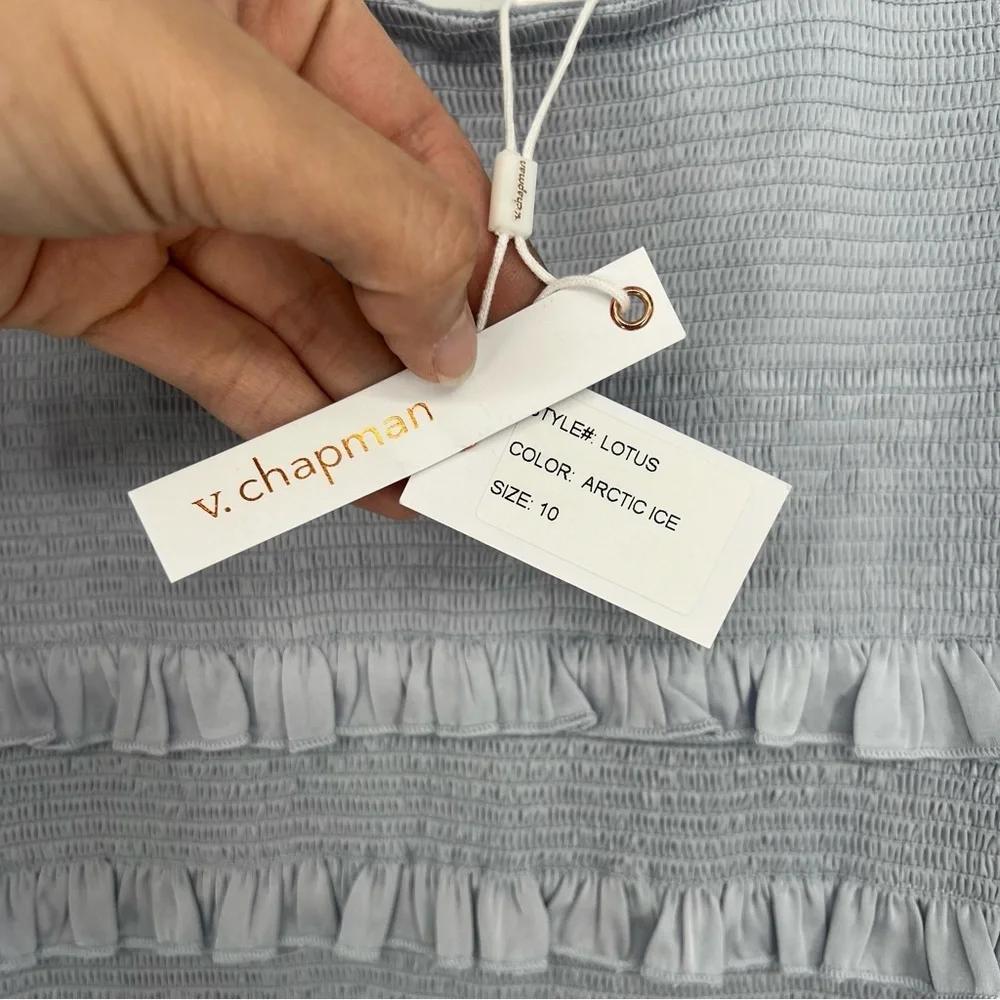 V. Chapman Lotus Ruffle Bodycon Tie Sleeve Midi Dress in Arctic Ice 10 NWT - Picture 6 of 9